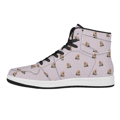 Cute Yorkshire Terrier Pattern Print High Top Leather Sneakers
