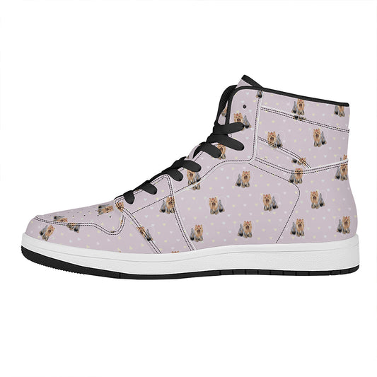 Cute Yorkshire Terrier Pattern Print High Top Leather Sneakers