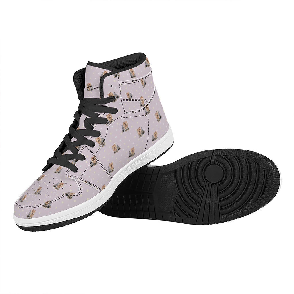 Cute Yorkshire Terrier Pattern Print High Top Leather Sneakers