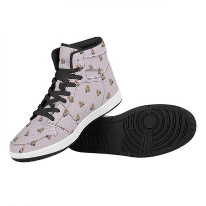 Cute Yorkshire Terrier Pattern Print High Top Leather Sneakers