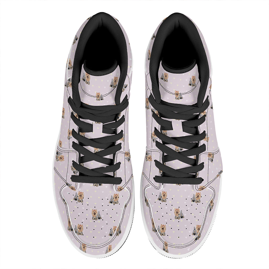 Cute Yorkshire Terrier Pattern Print High Top Leather Sneakers