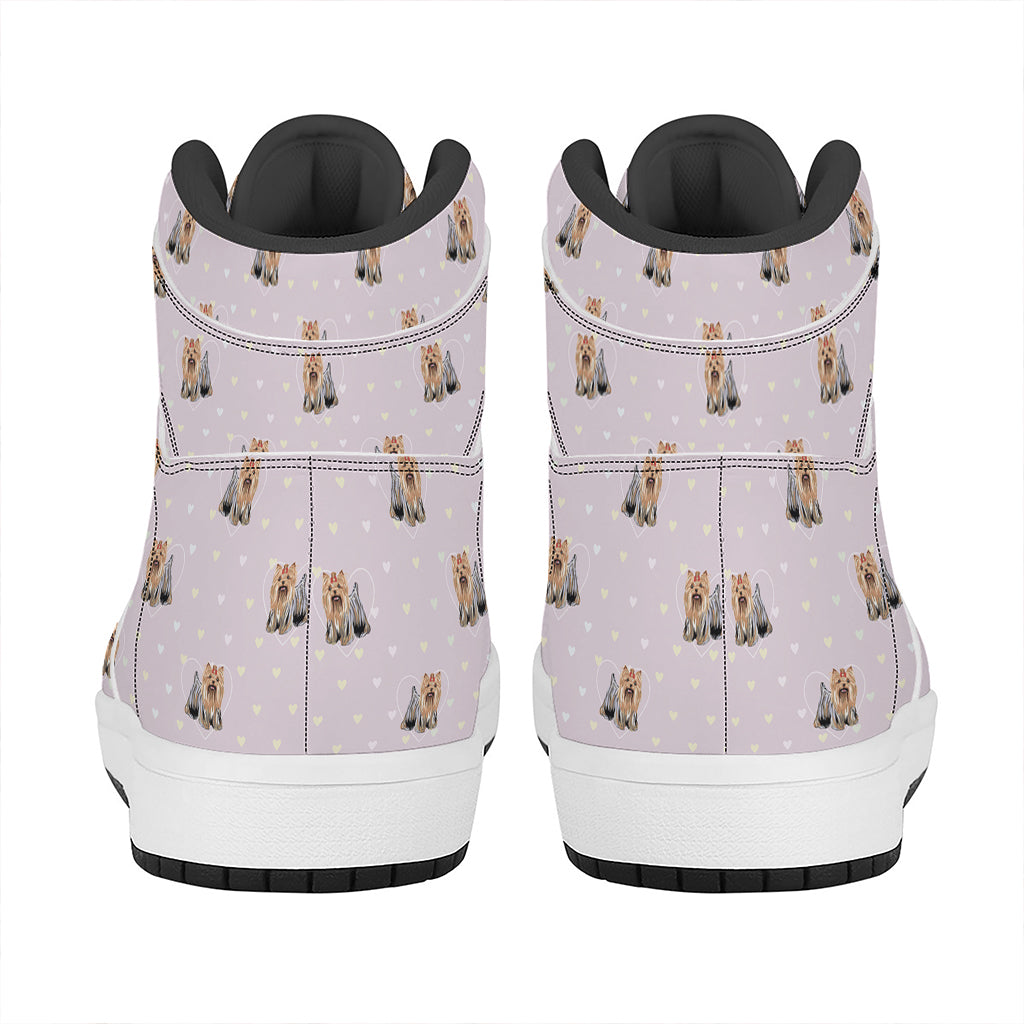 Cute Yorkshire Terrier Pattern Print High Top Leather Sneakers