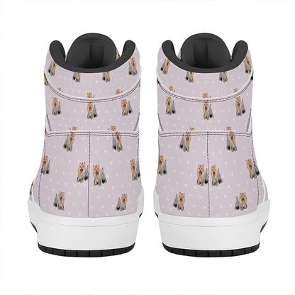 Cute Yorkshire Terrier Pattern Print High Top Leather Sneakers