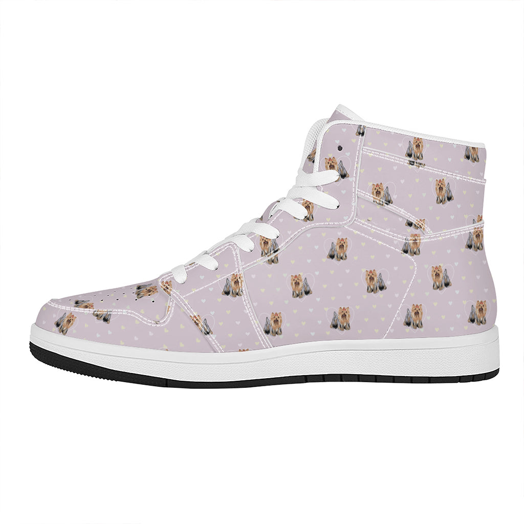 Cute Yorkshire Terrier Pattern Print High Top Leather Sneakers