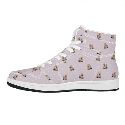 Cute Yorkshire Terrier Pattern Print High Top Leather Sneakers