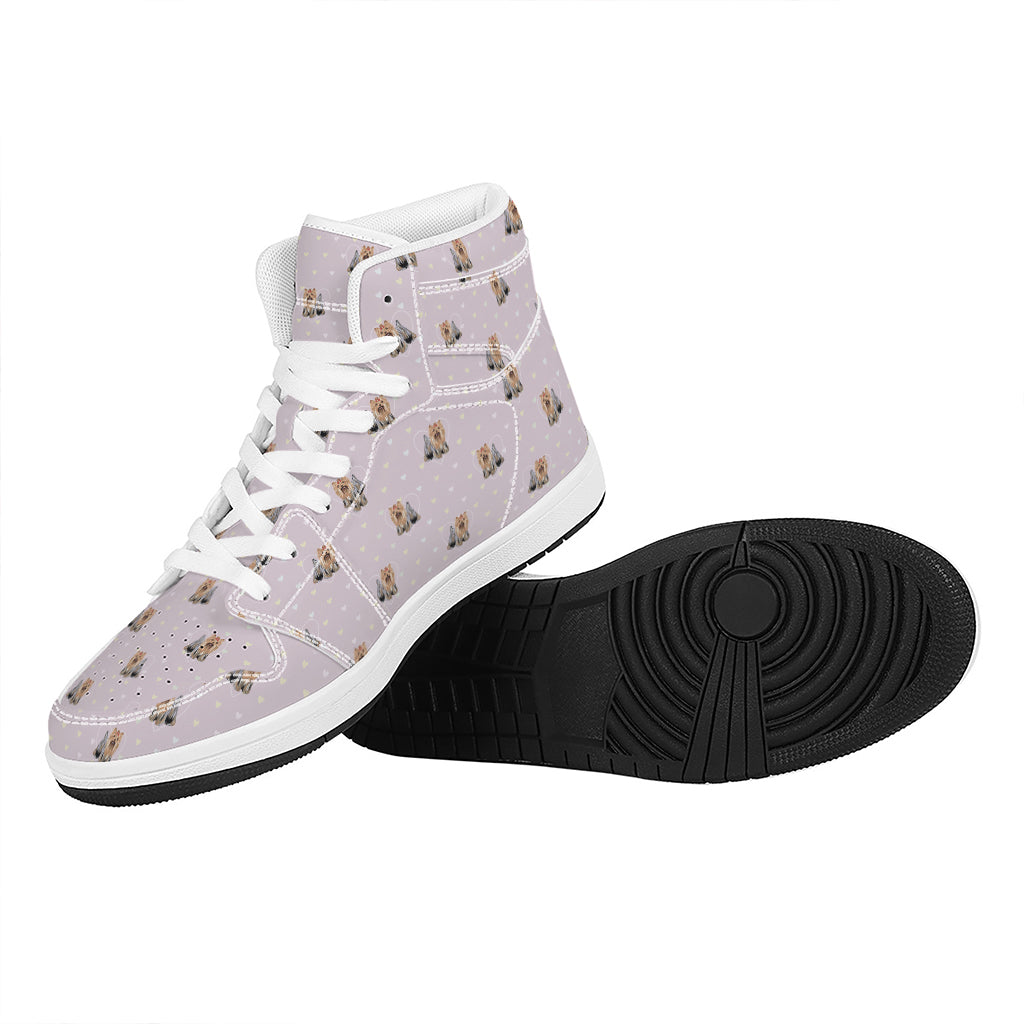 Cute Yorkshire Terrier Pattern Print High Top Leather Sneakers