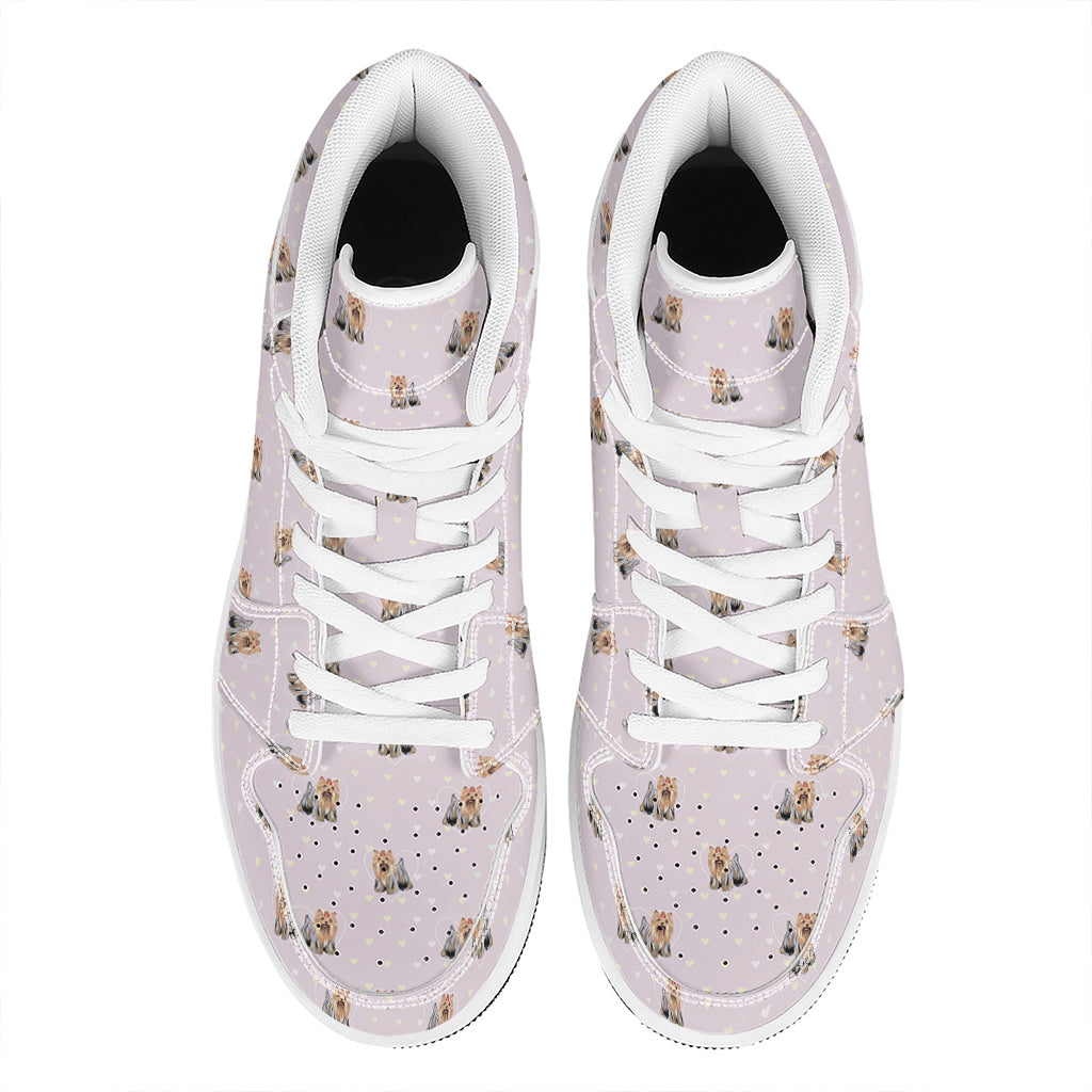 Cute Yorkshire Terrier Pattern Print High Top Leather Sneakers