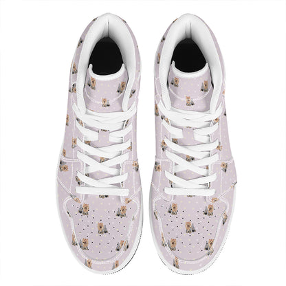 Cute Yorkshire Terrier Pattern Print High Top Leather Sneakers