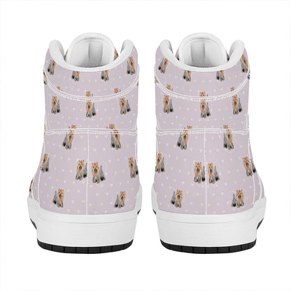 Cute Yorkshire Terrier Pattern Print High Top Leather Sneakers