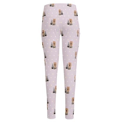 Cute Yorkshire Terrier Pattern Print High-Waisted Pocket Leggings