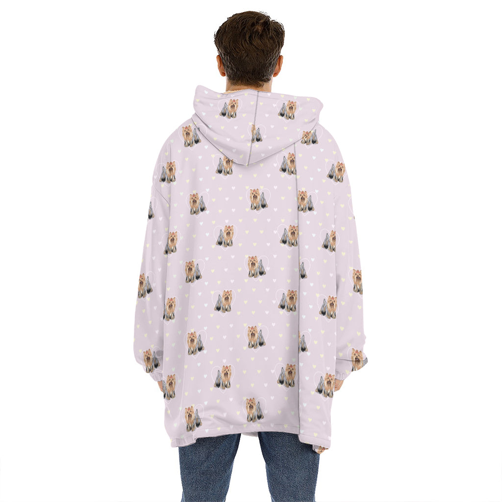 Cute Yorkshire Terrier Pattern Print Hoodie Blanket