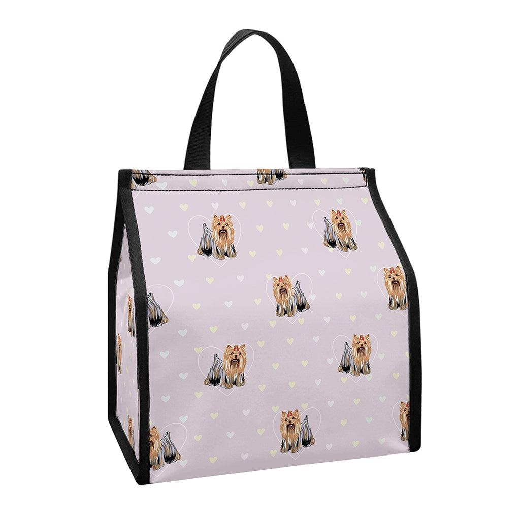 Cute Yorkshire Terrier Pattern Print Insulated Lunch Tote