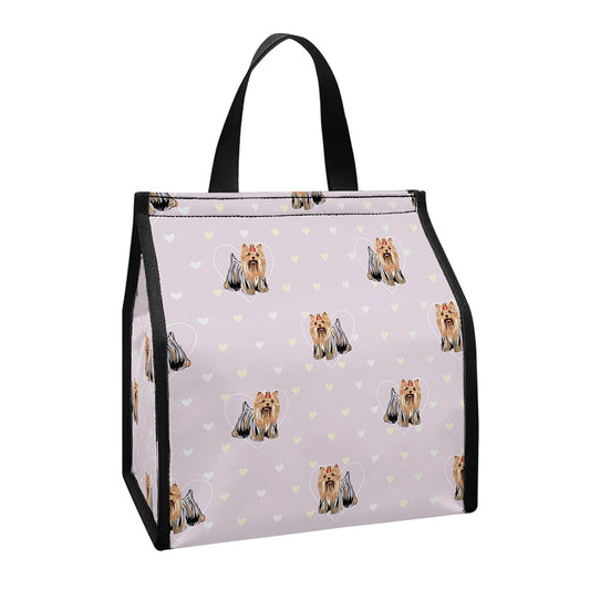 Cute Yorkshire Terrier Pattern Print Insulated Lunch Tote