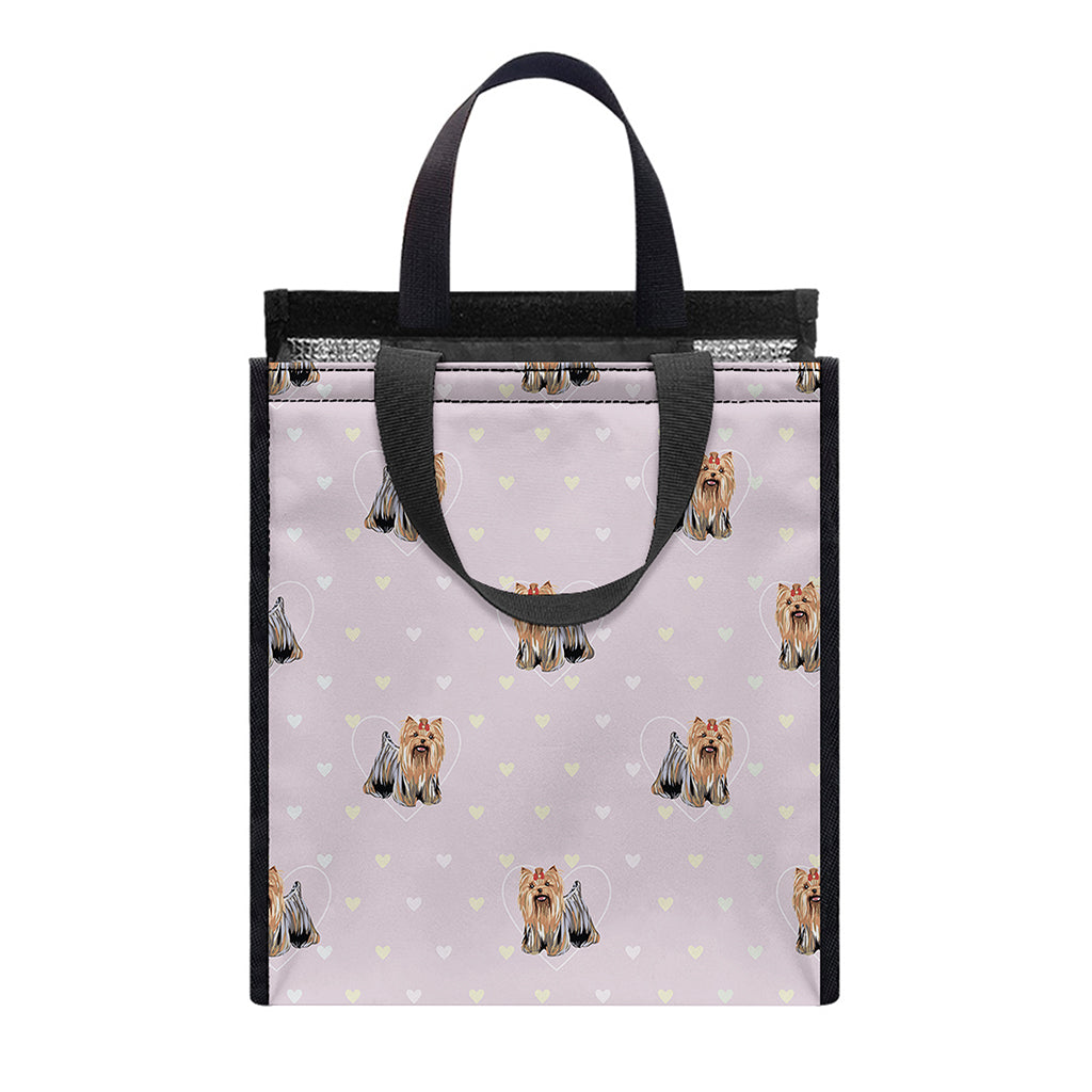 Cute Yorkshire Terrier Pattern Print Insulated Lunch Tote