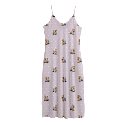 Cute Yorkshire Terrier Pattern Print Jersey Midi Cami Dress