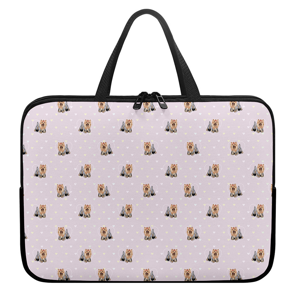 Cute Yorkshire Terrier Pattern Print Laptop Sleeve With Handle