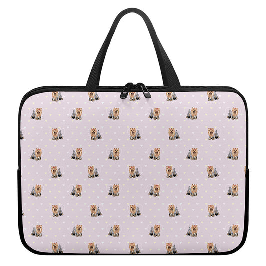 Cute Yorkshire Terrier Pattern Print Laptop Sleeve With Handle