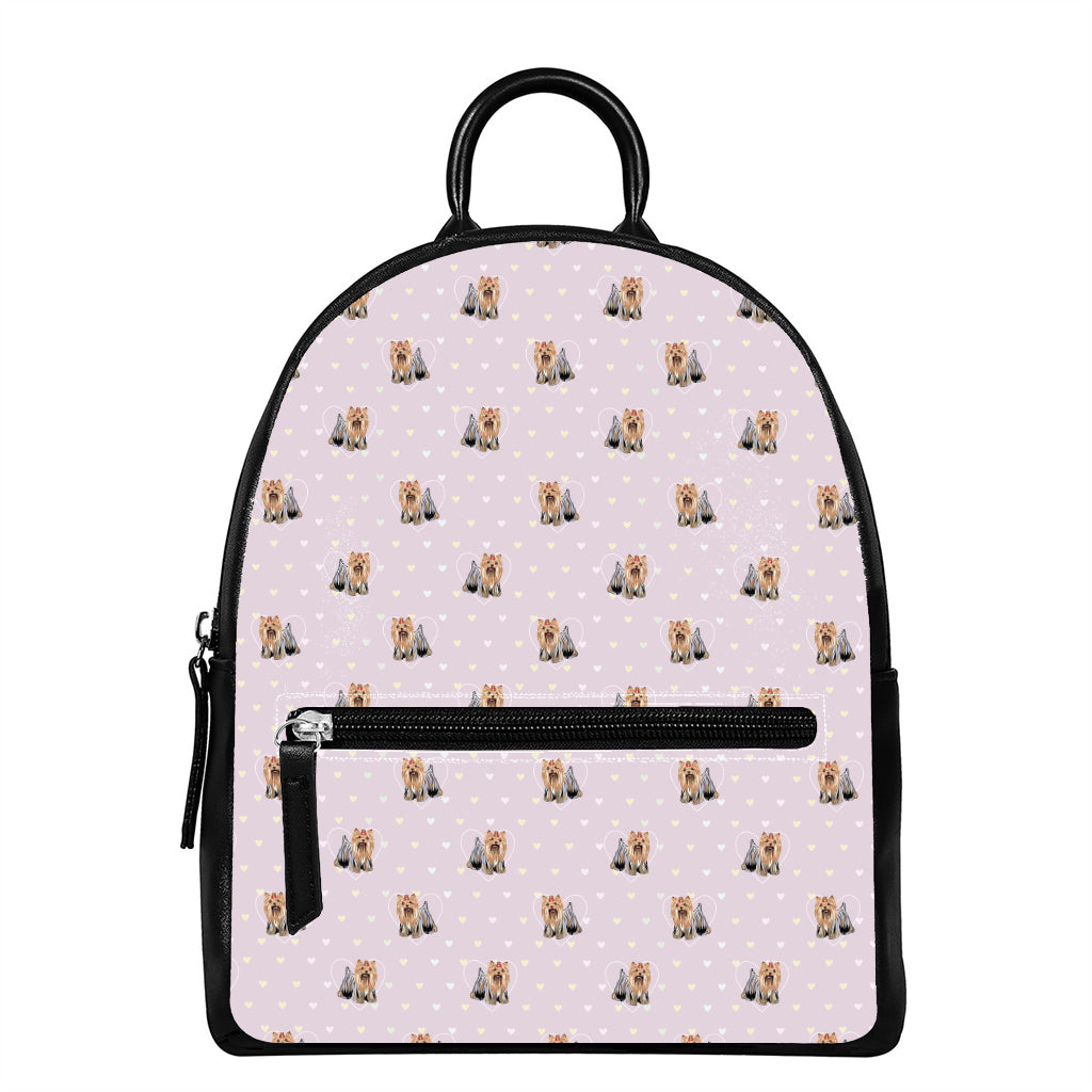 Cute Yorkshire Terrier Pattern Print Leather Backpack
