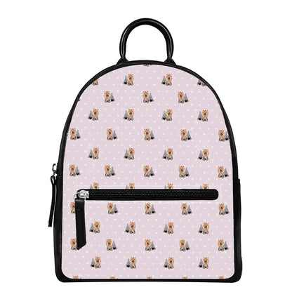 Cute Yorkshire Terrier Pattern Print Leather Backpack