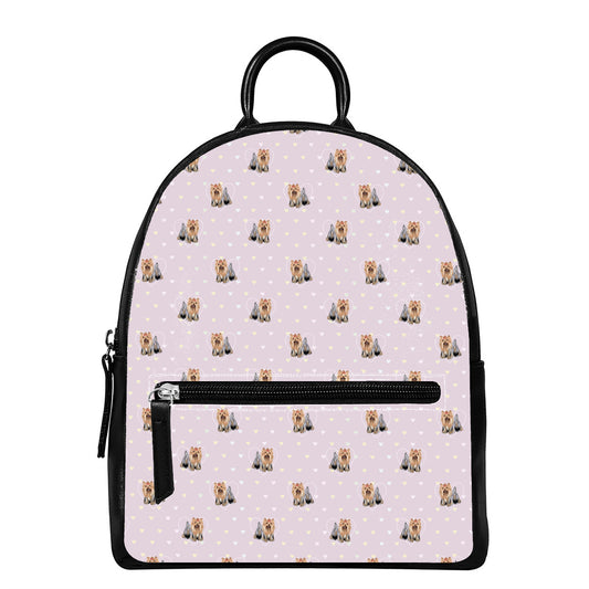 Cute Yorkshire Terrier Pattern Print Leather Backpack