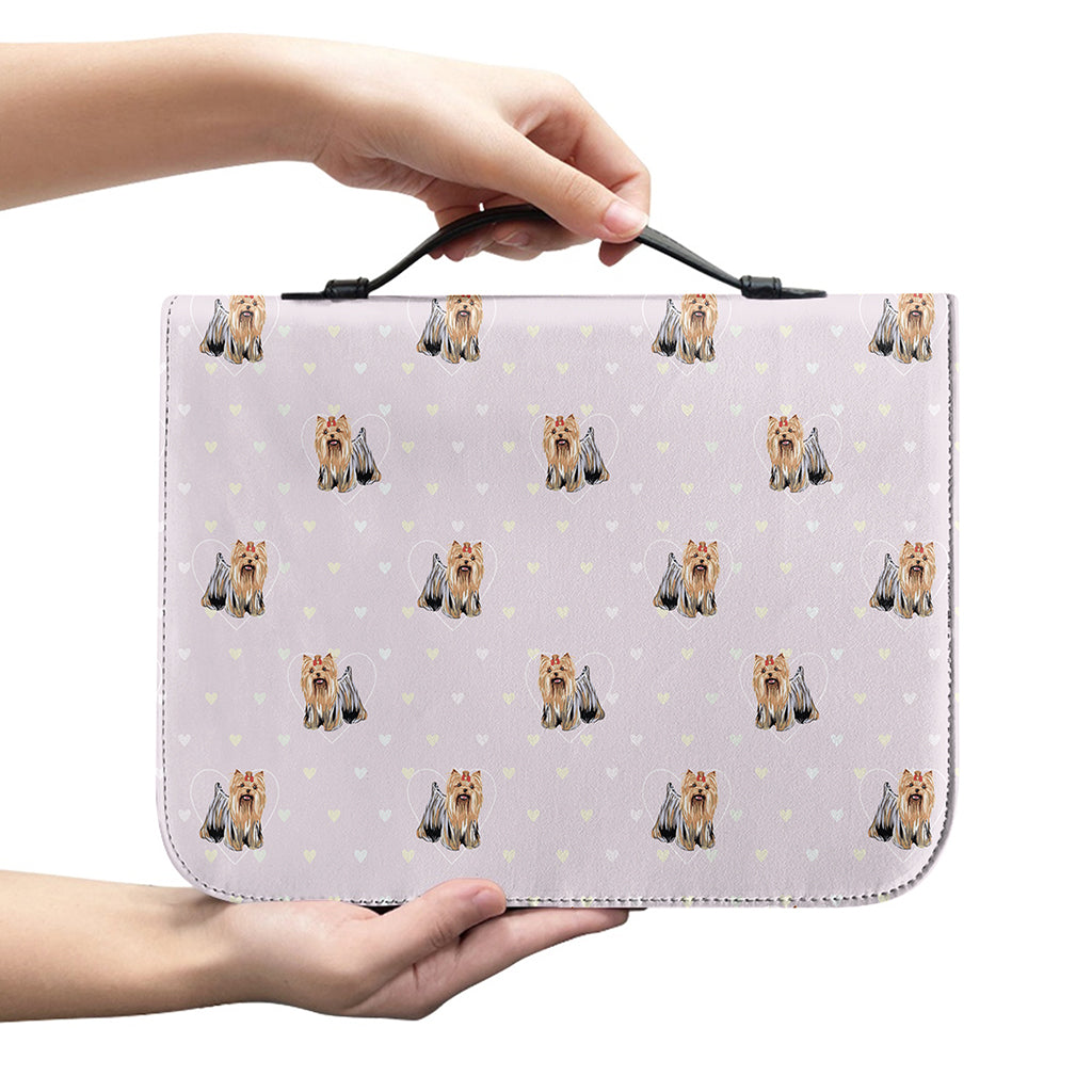 Cute Yorkshire Terrier Pattern Print Leather Bible Cover