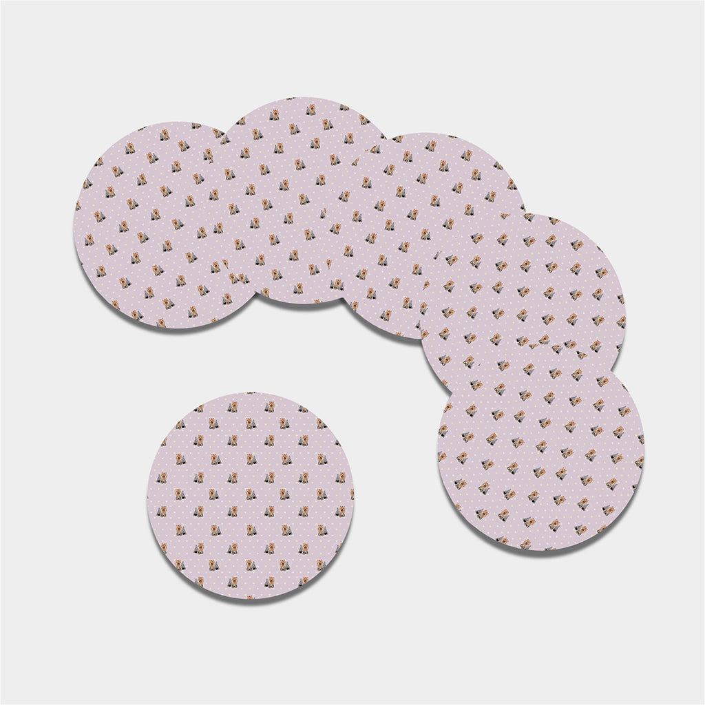 Cute Yorkshire Terrier Pattern Print Leather Coaster Set