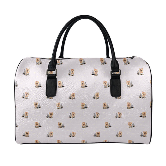 Cute Yorkshire Terrier Pattern Print Leather Duffle Bag