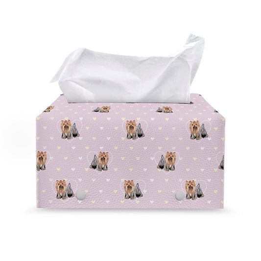 Cute Yorkshire Terrier Pattern Print Leather Tissue Box Cover
