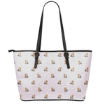 Cute Yorkshire Terrier Pattern Print Leather Tote Bag