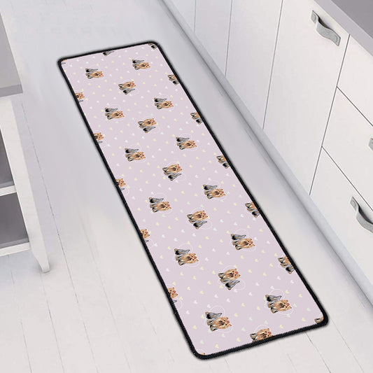 Cute Yorkshire Terrier Pattern Print Long Kitchen Mat