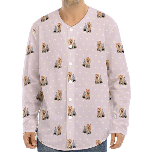 Cute Yorkshire Terrier Pattern Print Long Sleeve Baseball Jersey