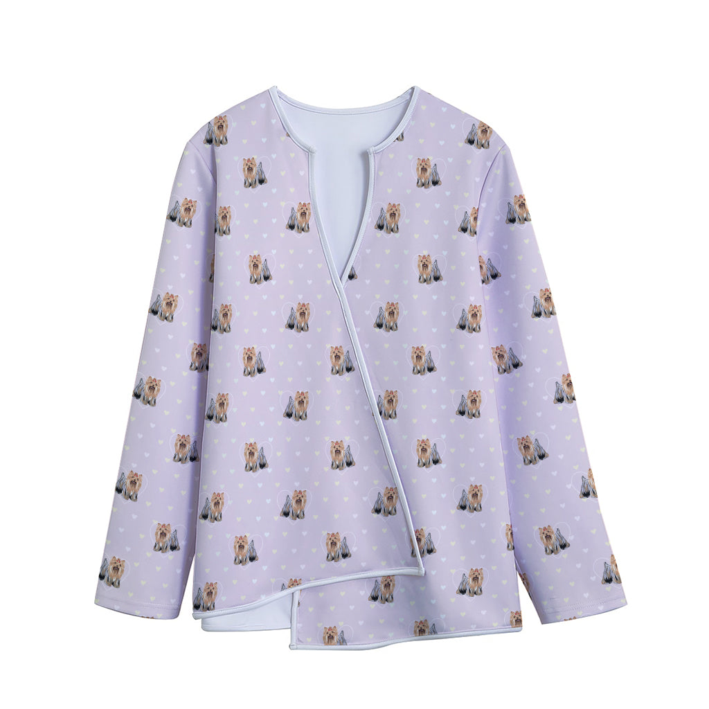 Cute Yorkshire Terrier Pattern Print Long Sleeve Short Coat