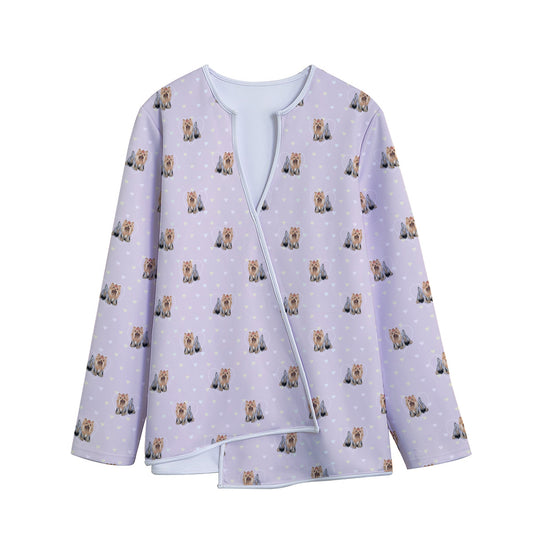 Cute Yorkshire Terrier Pattern Print Long Sleeve Short Coat