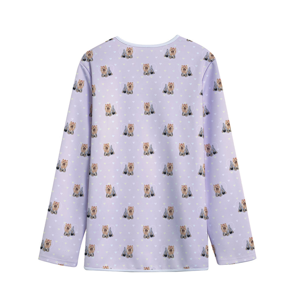 Cute Yorkshire Terrier Pattern Print Long Sleeve Short Coat