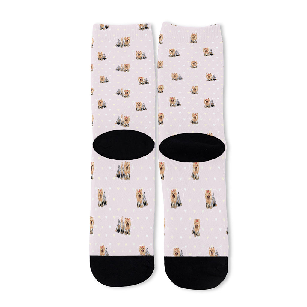 Cute Yorkshire Terrier Pattern Print Long Socks