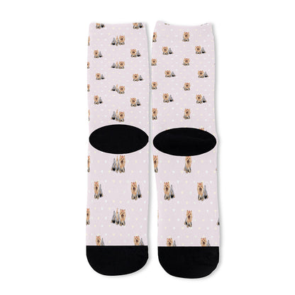 Cute Yorkshire Terrier Pattern Print Long Socks