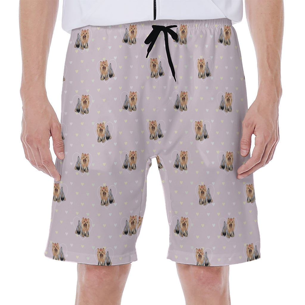 Cute Yorkshire Terrier Pattern Print Men's Beach Shorts