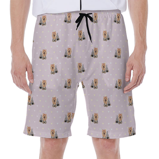 Cute Yorkshire Terrier Pattern Print Men's Beach Shorts