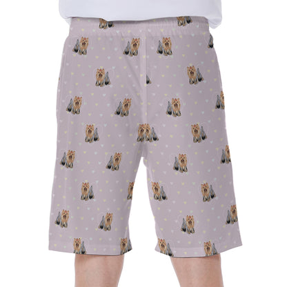 Cute Yorkshire Terrier Pattern Print Men's Beach Shorts