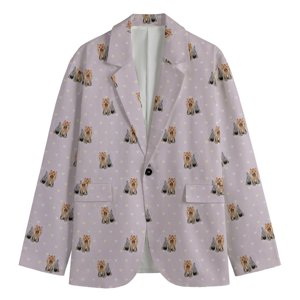 Cute Yorkshire Terrier Pattern Print Men's Blazer