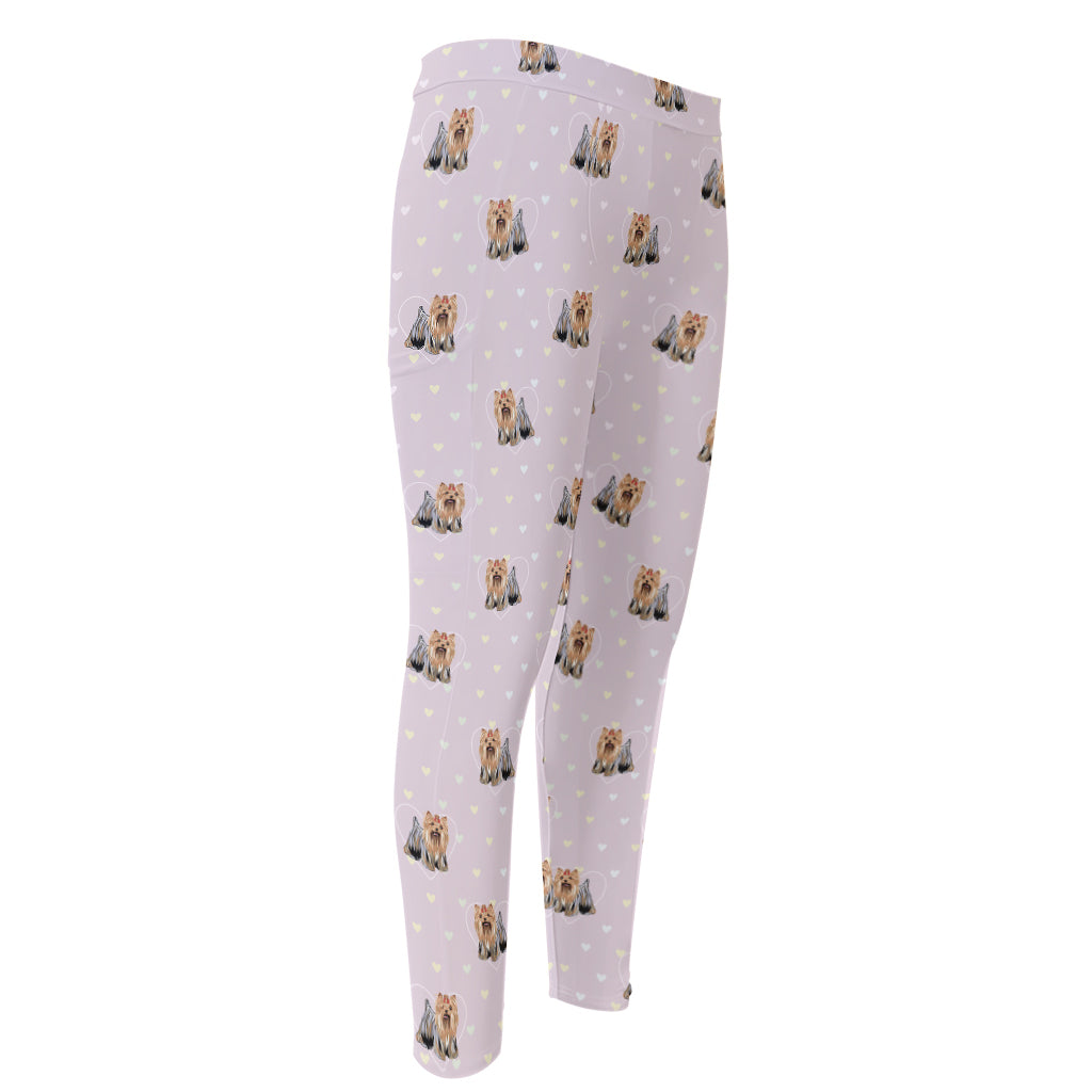 Cute Yorkshire Terrier Pattern Print Men's Compression Pants