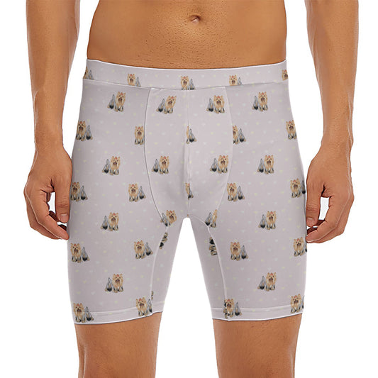 Cute Yorkshire Terrier Pattern Print Men's Long Boxer Briefs