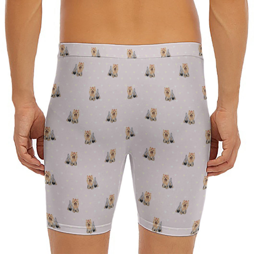 Cute Yorkshire Terrier Pattern Print Men's Long Boxer Briefs