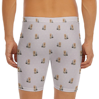 Cute Yorkshire Terrier Pattern Print Men's Long Boxer Briefs