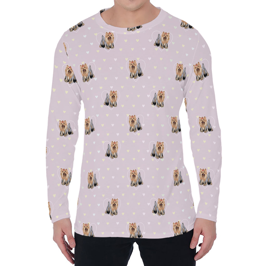 Cute Yorkshire Terrier Pattern Print Men's Long Sleeve T-Shirt