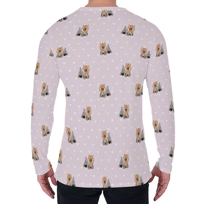 Cute Yorkshire Terrier Pattern Print Men's Long Sleeve T-Shirt
