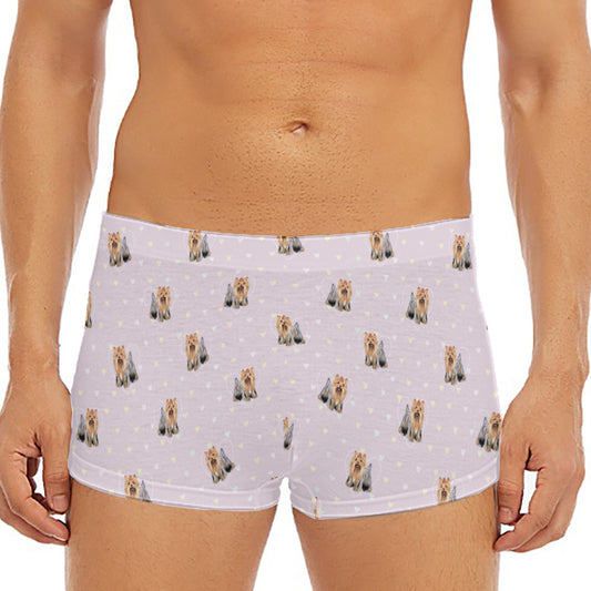 Cute Yorkshire Terrier Pattern Print Men's Short Boxer Briefs
