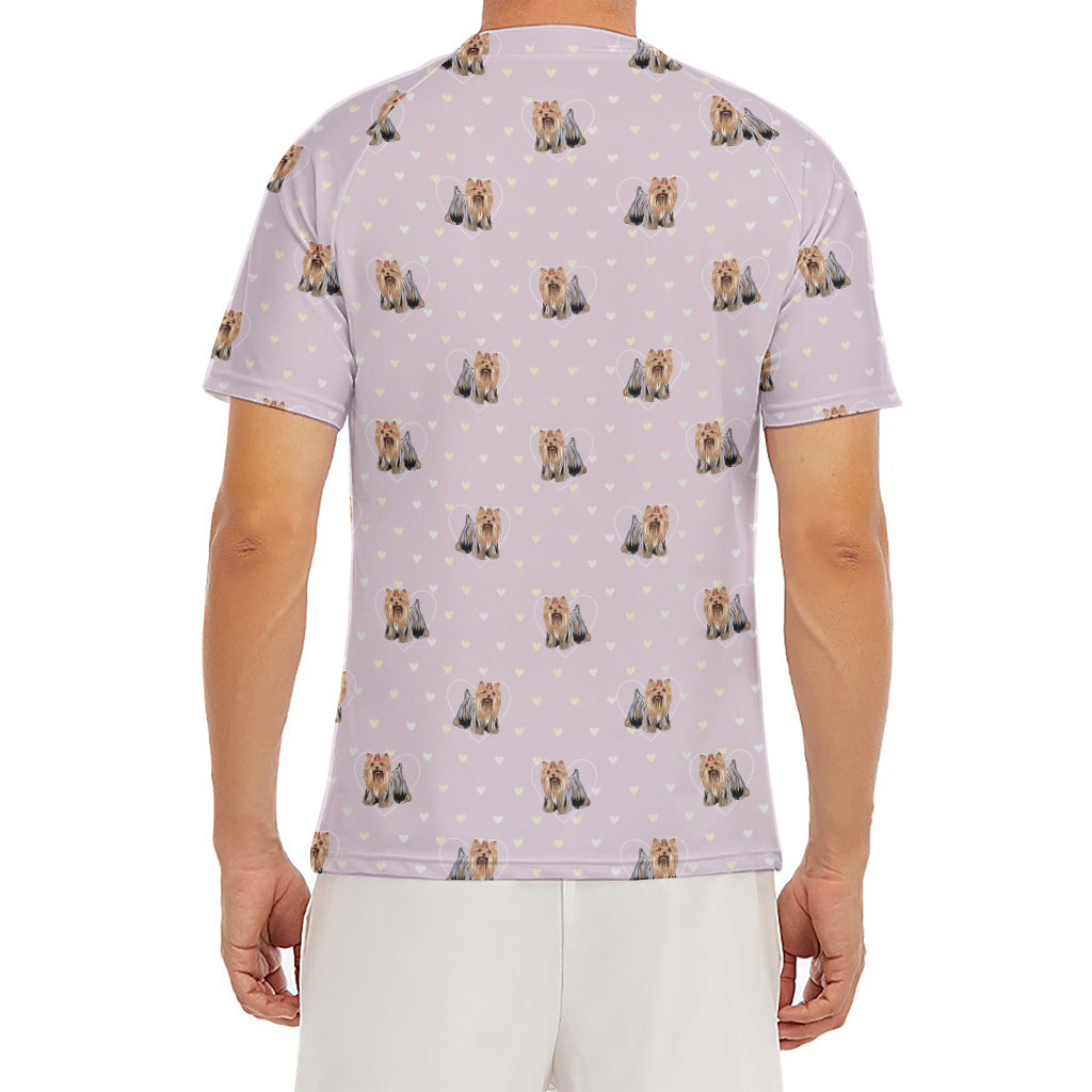 Cute Yorkshire Terrier Pattern Print Men's Short Sleeve Rash Guard