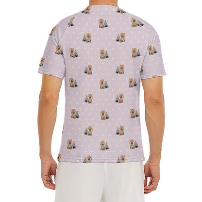 Cute Yorkshire Terrier Pattern Print Men's Short Sleeve Rash Guard