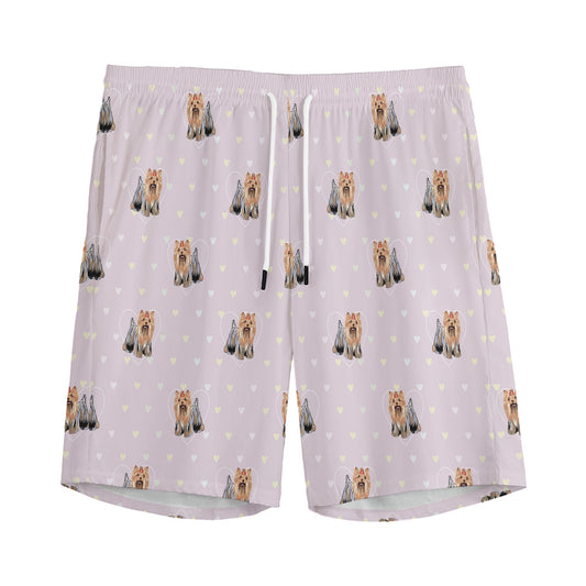Cute Yorkshire Terrier Pattern Print Men's Sports Shorts